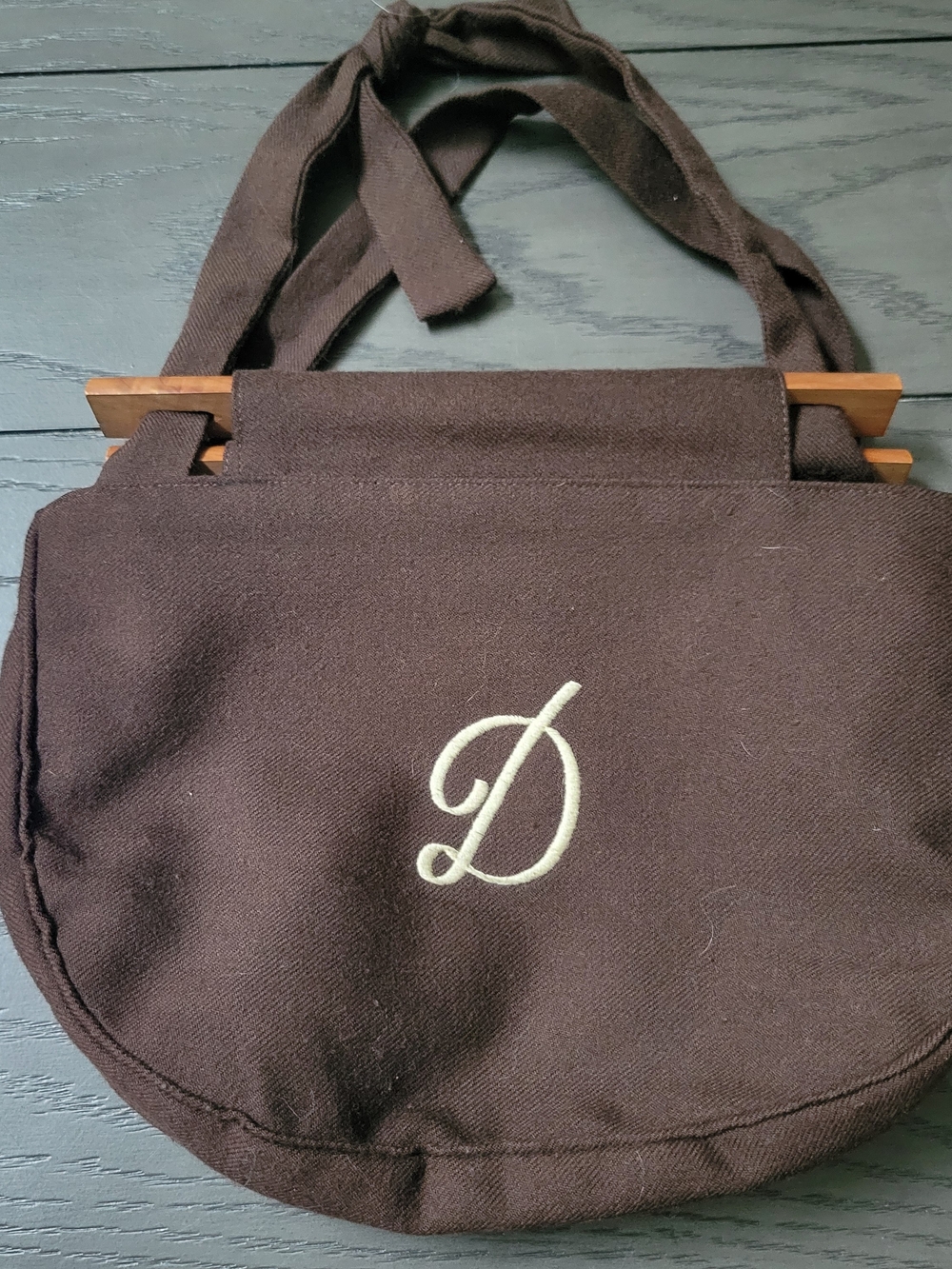 Vintage handmade purse bag embroidered letter D